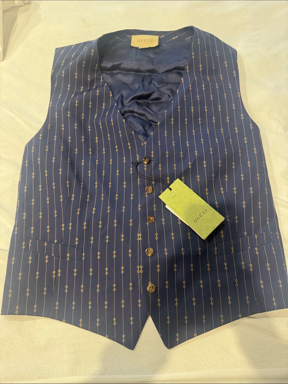 Gucci Men's Navy & Gold Chain-Print Waistcoat Vest